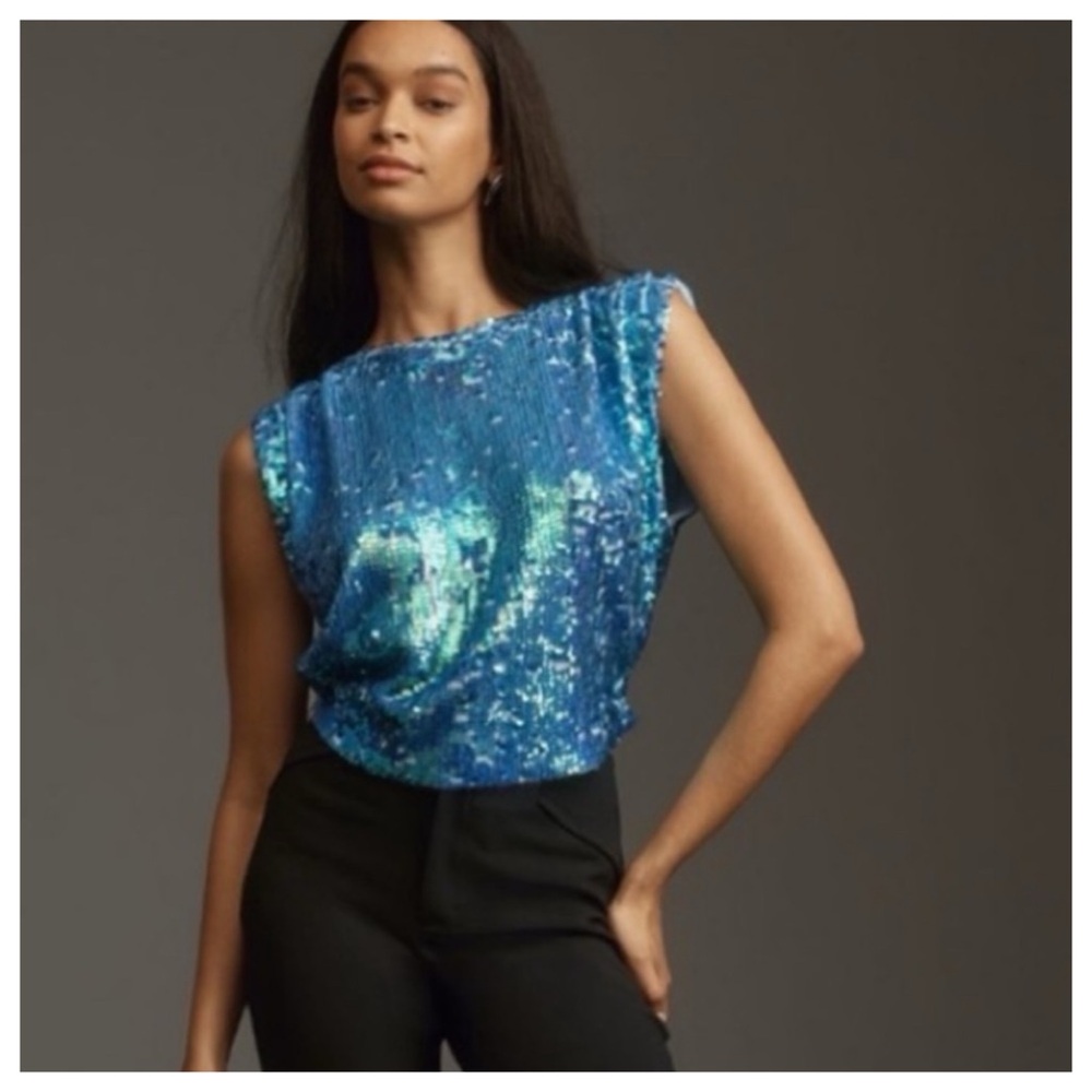 NWT Anthropologie Pilcro Wool/Cashmere Back Zip Sequin Top Vest, M